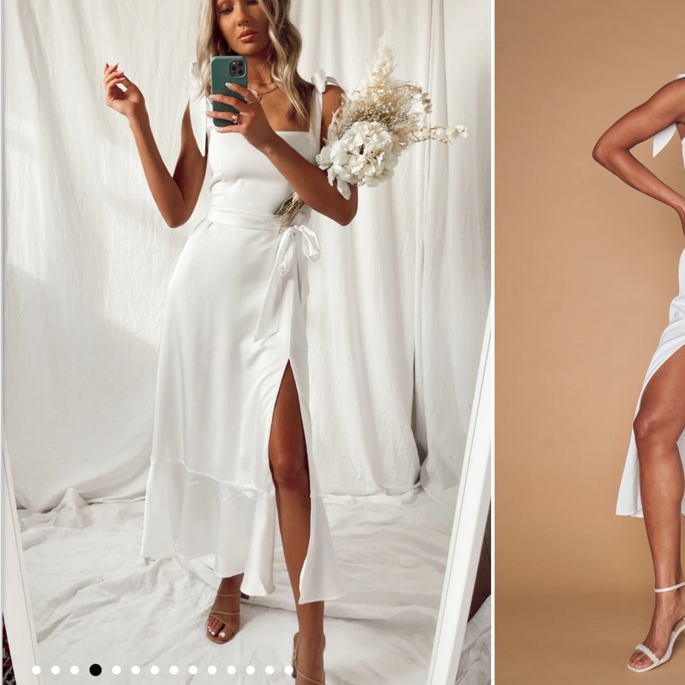 Show Me Your MuMu White Ruffled Slit Maxi Dress